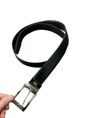 Black Genuine Leather Belt With Silver Buckle Adjustable Fit Size 42